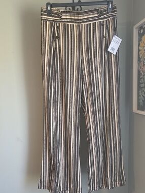 Robert Louis Black & Cream Striped High-Rise Wide-Leg Pants Size 1X